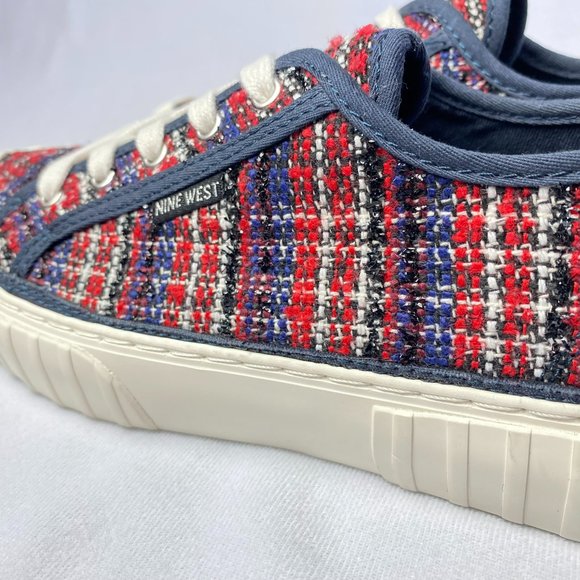 New Nine West Women's Hazie2 Sneaker Red Blue Plaid - Picture 6 of 9